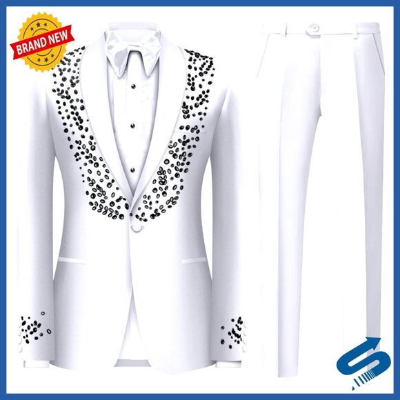Men's Slim Fit 2-Piece Suit with Beaded Blazer Formal Wedding Party Attire